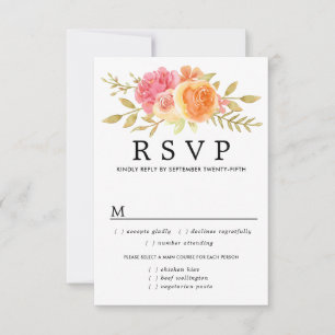 Fall-Blume Hochzeit-RSVP-Karte, Mahlzeiten Optione RSVP Karte