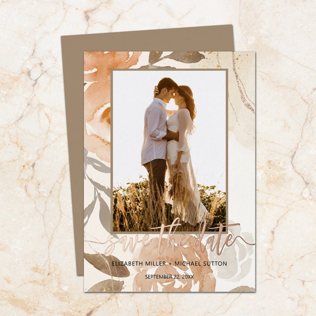 Fall Blumenhochzeit Rose speichern das Datum Gold Folieneinladung (Von Creator hochgeladen)