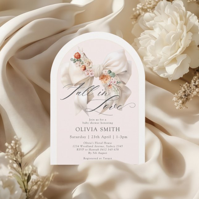 Fall Blumenweißer Bow Fall in Liebe Babydusche Einladung (Von Creator hochgeladen)