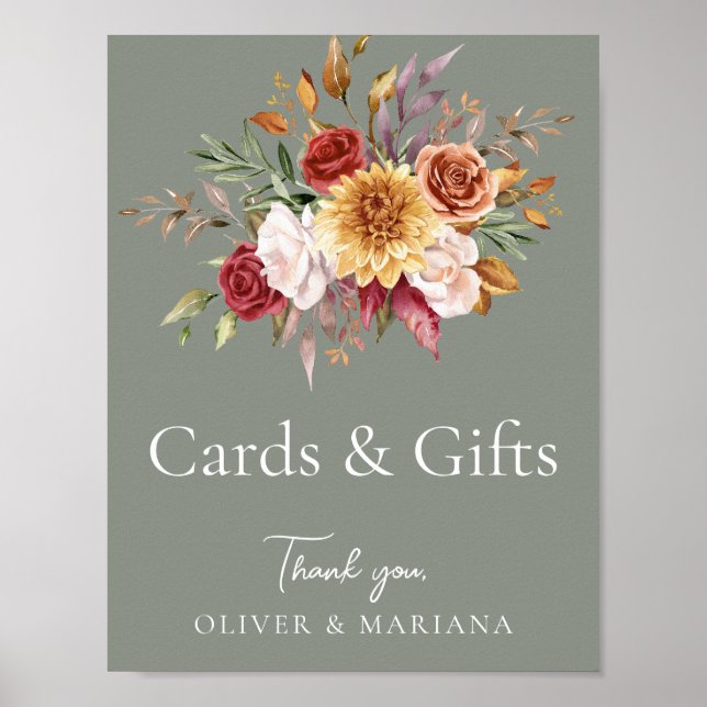 Fall Blumenzettel Grüne Hochzeitskarten & Geschenk Poster (Vorne)