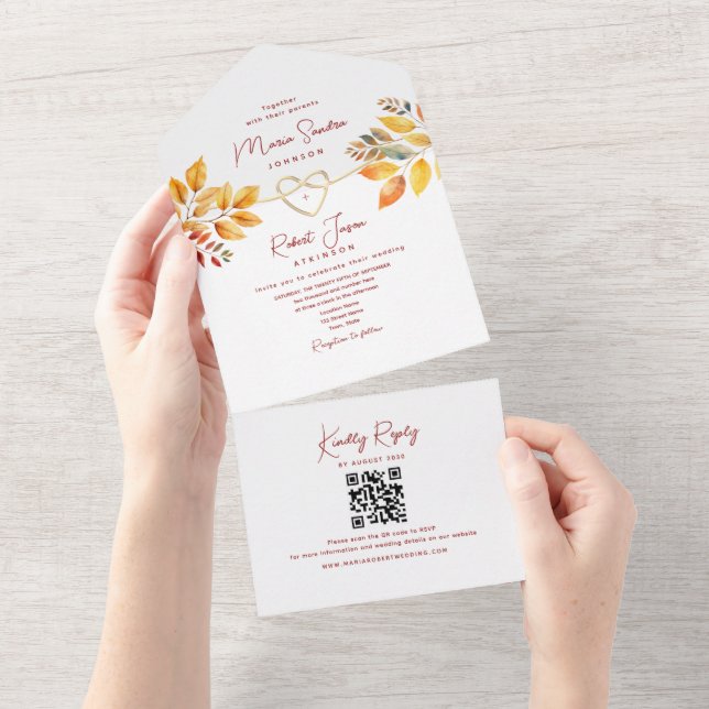 Fall Boho Burgundy Orange Wedding All In One Einladung (Abreißen)