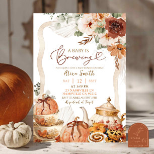 Fall Boho Coquette Pumpkin Tee Party Babydusche Einladung