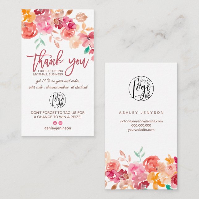 Fall boho florale Wasserfarbe Logo Bestellung Viel Visitenkarte (Vorne/Hinten)