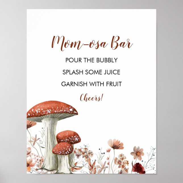 Fall Boho Mushroom Floral Baby Dusche Mama-osa Bar Poster (Vorne)