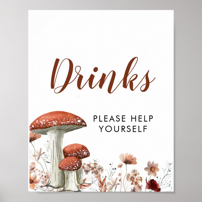 Fall Boho Mushroom Floral Baby Duschtränke Zeichen Poster (Vorne)