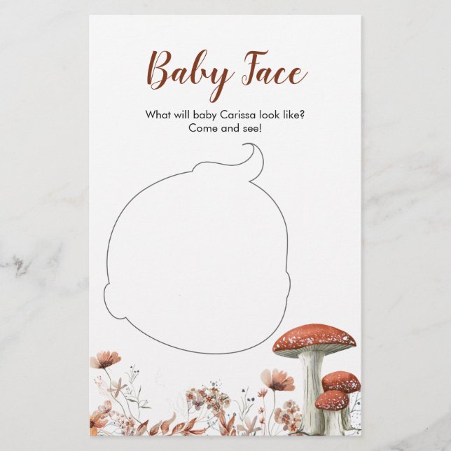 Fall Boho Mushroom Floral Baby Shower Baby Face (Vorderseite)