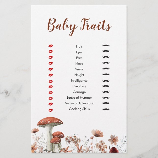 Fall Boho Mushroom Floral Baby Tracks Games (Vorderseite)