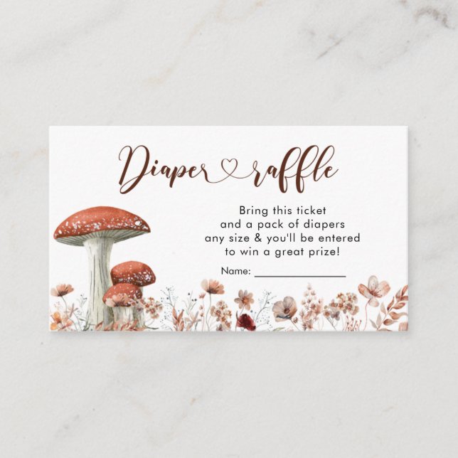 Fall Boho Mushroom Floral Diaper Raffekarte Begleitkarte (Vorderseite)