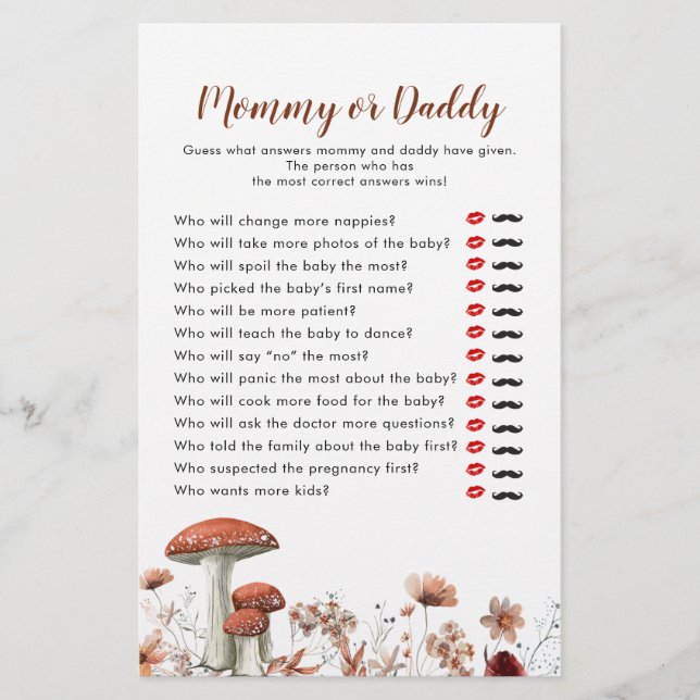 Fall Boho Mushroom Floral Mommy oder Daddy Games (Vorderseite)