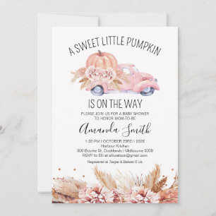 Fall Boho Pink Floral Pumpkin Truck Baby Dusche Einladung