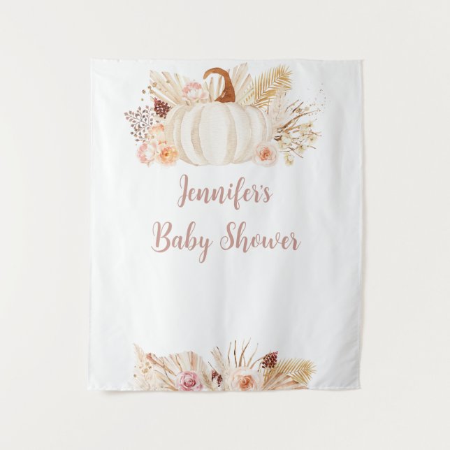 Fall Boho Pumpkin Baby Dusche Hintergrund Wandteppich (Vorderseite)