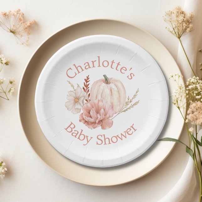 Fall Boho Pumpkin Watercolor Floral Baby Dusche Pappteller (personalized pumpkin paper plates
)