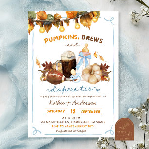 Fall Boho Pumpkins Blue Boy Baby Dusche Einladung