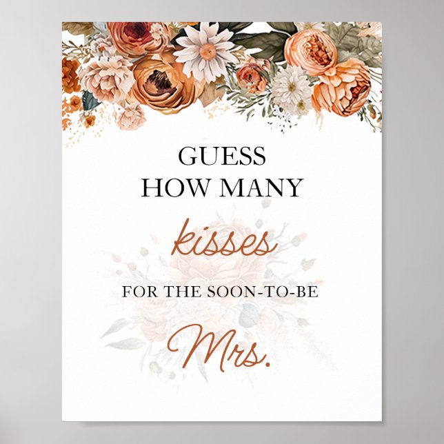 Fall Boho rät, wie viele Kisses Brautparty Game Poster (Vorne)