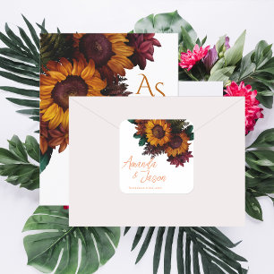 Fall Boho Rustic Burnt Orange Floral Wedding Quadratischer Aufkleber