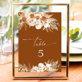 Fall Boho Terracotta Floral Wedding Tischnummer