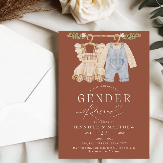 Fall Boho Terracotta Gender Reveal Einladung (Fall Boho Terracotta Gender Reveal Invitation)