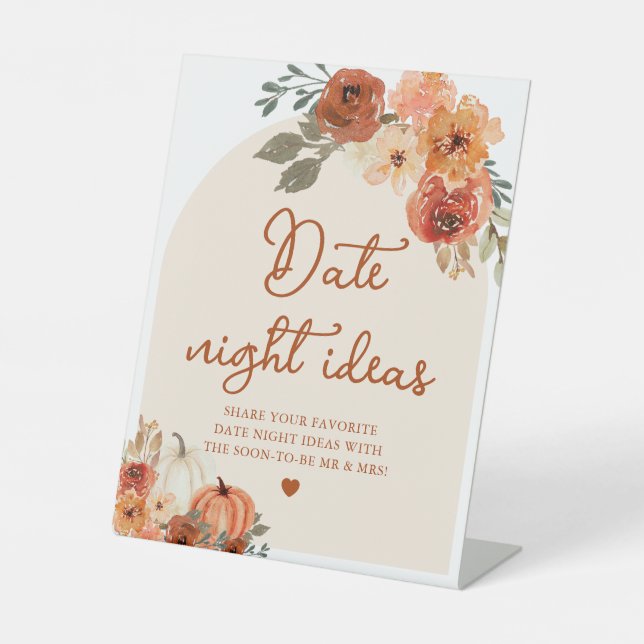 Fall Boho Terracotta Pumpkin Date Night Idea signi Sockelschild (Vorderseite)