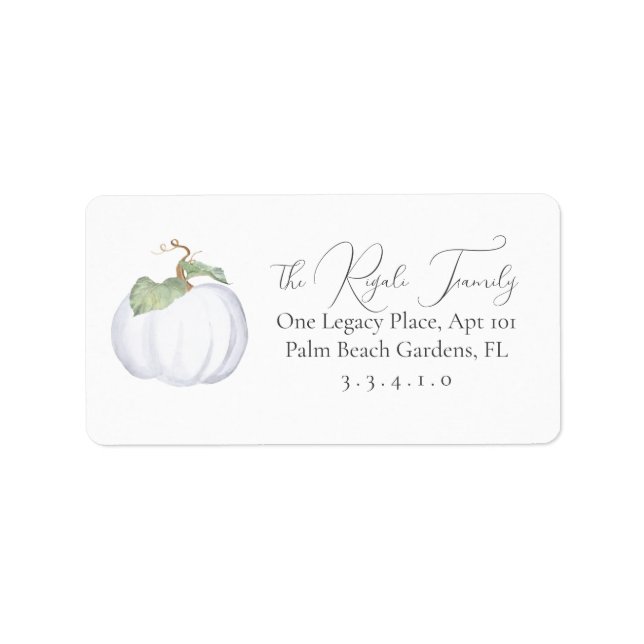 Fall Boho White Pumpkin Watercolor Adressaufkleber (Vorne)