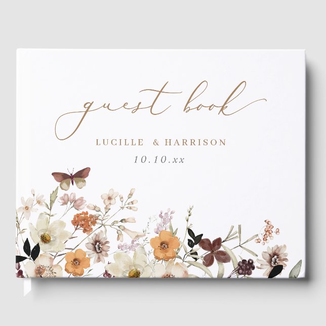 Fall Boho Wild Blume Hochzeit Gästebuch (Vorderseite)
