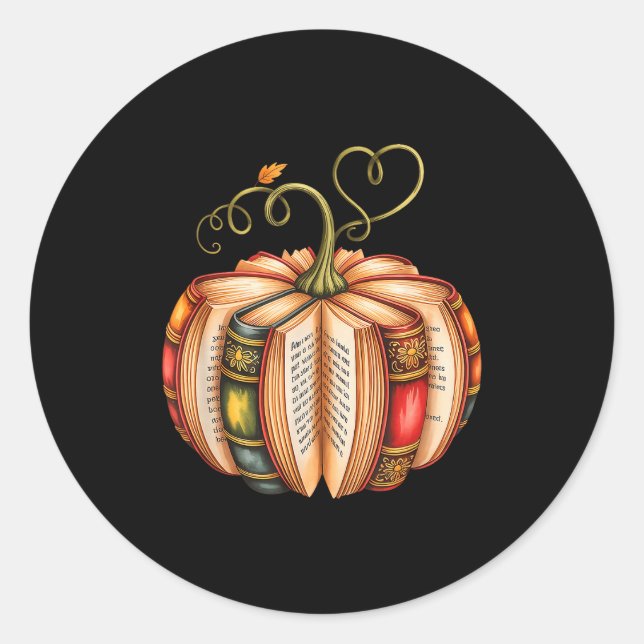 Fall Book Pumpkin Fall Librarians Bookworm Teacher Runder Aufkleber (Vorderseite)