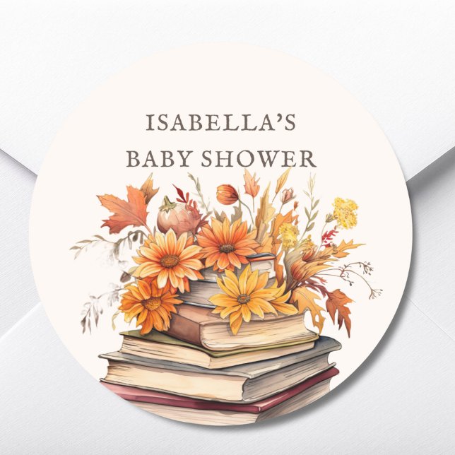 Fall Book Themed Baby Dusche Gefallen Runder Aufkleber (Von Creator hochgeladen)