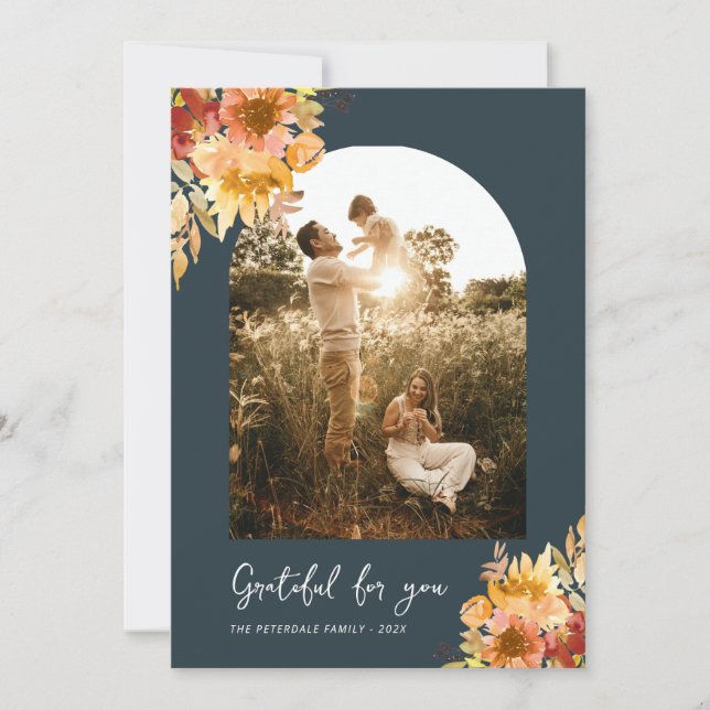 Fall botanical floral thanksgiving card dankeskarte (Vorderseite)