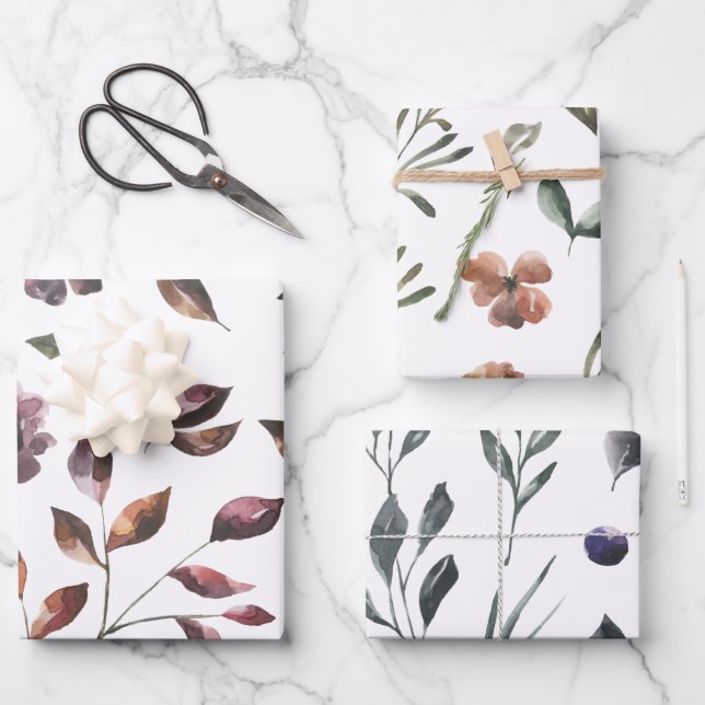 Fall Botanisches Wrapping Paper Flat Sheet Set 3 Geschenkpapier Set (Vorderseite)