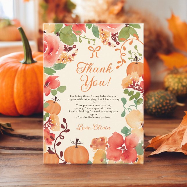 Fall Bow Boho Kürbis Blütencreme Babydusche Dankeskarte (Fall Bow Boho pumpkin floral cream baby shower Thank You Card)