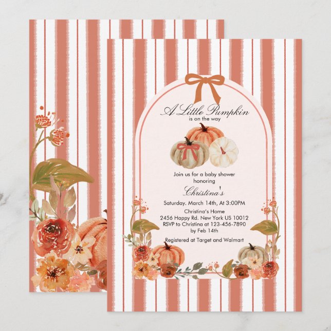 Fall Bow Boho Pumpkin Babydusche Einladung (Vorne/Hinten)