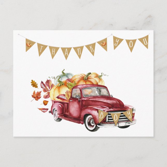Fall Boy Baby shower Citrouille Merci Cartes de no (Devant)