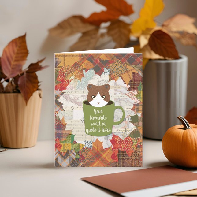 Fall Break Cat Falten dank Karte (Fall Break Cat Folded Thank You Card on the desk. )