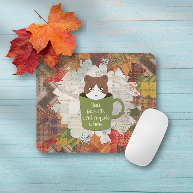 Fall Break Cat Mousepad (A Fall Break Cat Mouse Pad on the table.)