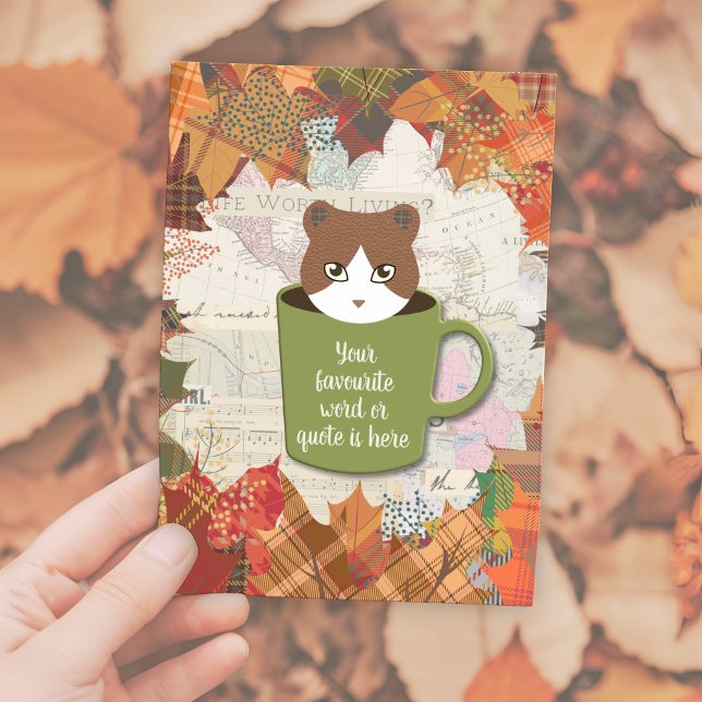 Fall Break Cat Postkarte (Fall Break Cat Postcard in a hand. )