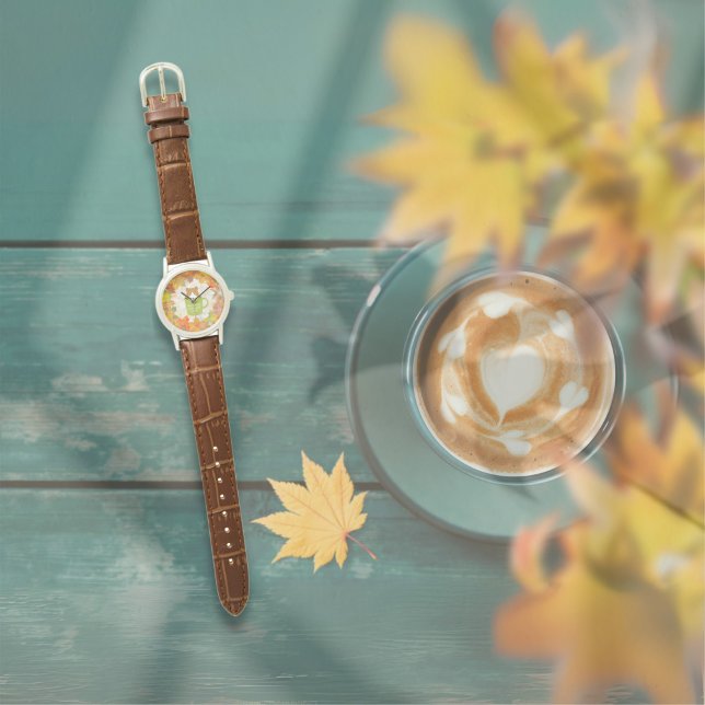 Fall Break Cat Watch Armbanduhr (A Fall Break Cat Watch is on the table outside. )