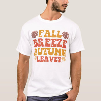 Fall Breeze Autumn Leaves Pumpkin Halloween Groovy T-Shirt