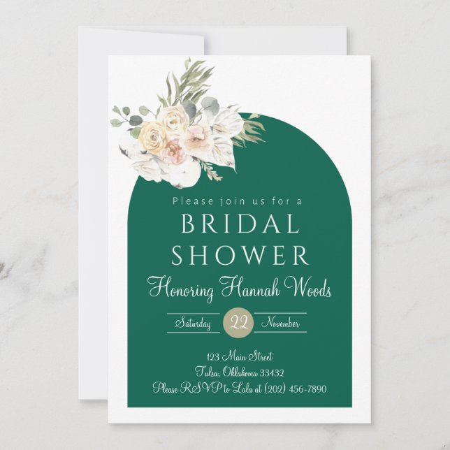 Fall Bridal Dusche Einladung, Emerald Green Einladung (Vorderseite)