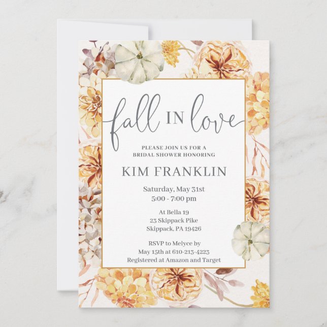 FALL Bridal Dusche Einladung, Fall in Liebe Ankündigung (Vorderseite)