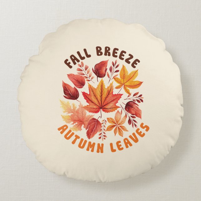 Fall Brise, Herbst Blätter - Whimsischer Fall Rundes Kissen (Vorderseite)