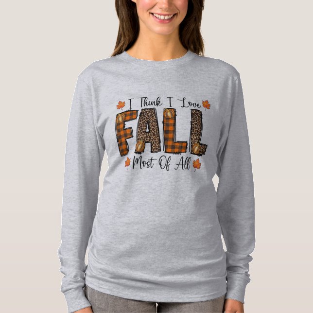 Fall Buffalo Kariert Leopard Print I Liebe Fall T-Shirt (Vorderseite)