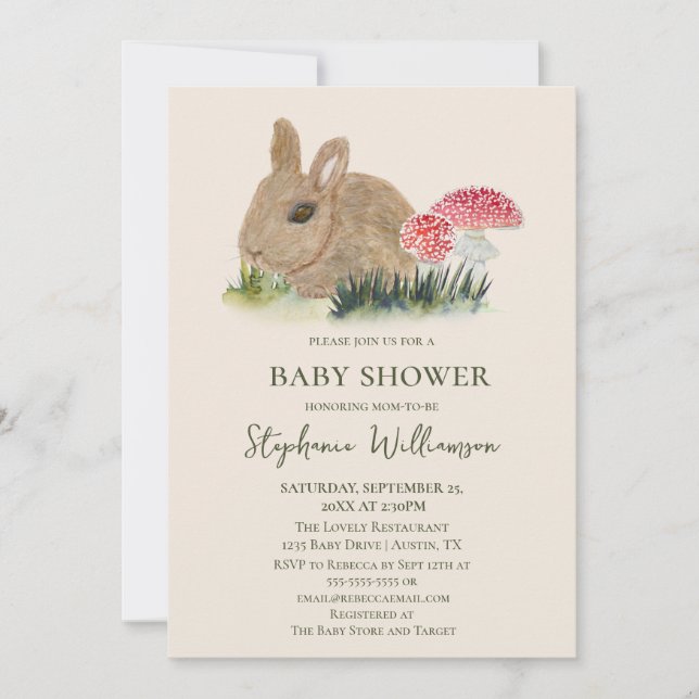 Fall Bunny Woodland Babydusche | HÜTTE Einladung (Vorderseite)
