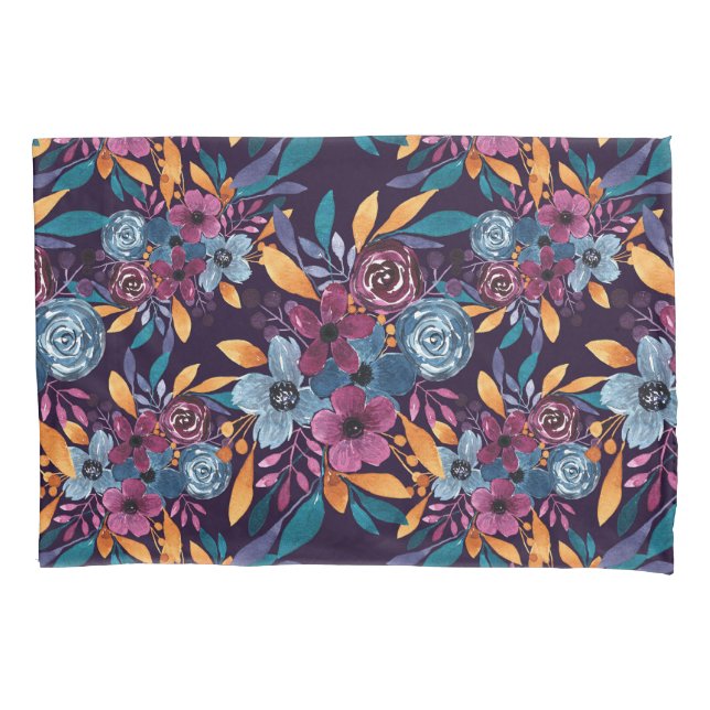 Fall Burgund Marine Mustard Wasserfarbe Blume Art Kissenbezug (Vorderseite)