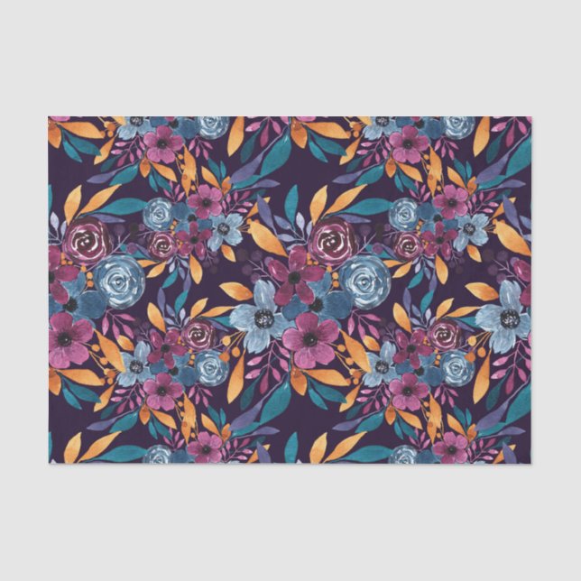 Fall Burgund Marine Mustard Wasserfarbe Blume Art Seidenpapier (Vorderseite)