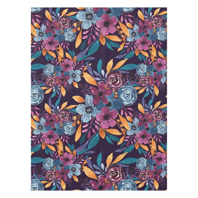 Fall Burgund Marine Mustard Wasserfarbe Blume Art Tischdecke (Vorderseite)
