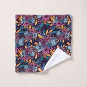 Fall Burgund Marine Mustard Wasserfarbe Blume Art Waschlappen