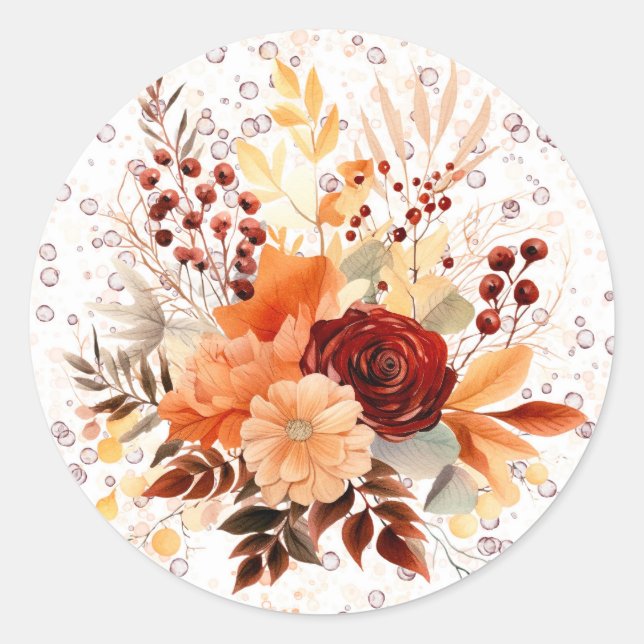 Fall Burgund Orange Alcohol Tinte Blumenzehen Runder Aufkleber (Vorderseite)