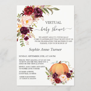 Fall Burgundy Blume Pumpkin Virtual Baby Dusche Einladung