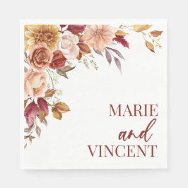 Fall Burgundy Brown Floral Flower Wedding Serviette