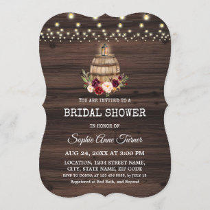 Fall Burgundy Floral Wine Barrel Brautparty Einladung