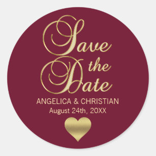 Fall Burgundy Marsala Gold SAVE THE DATE Hochzeit Runder Aufkleber